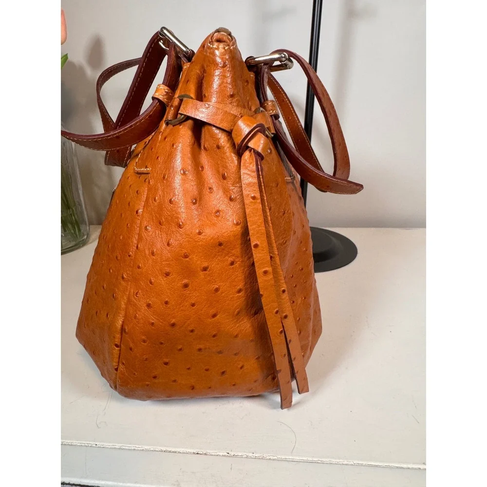 Dooney & Bourke Nina Ostrich Embossed Leather Hobo Bag Cognac Tan Shoulder Purse - Picture 4 of 11